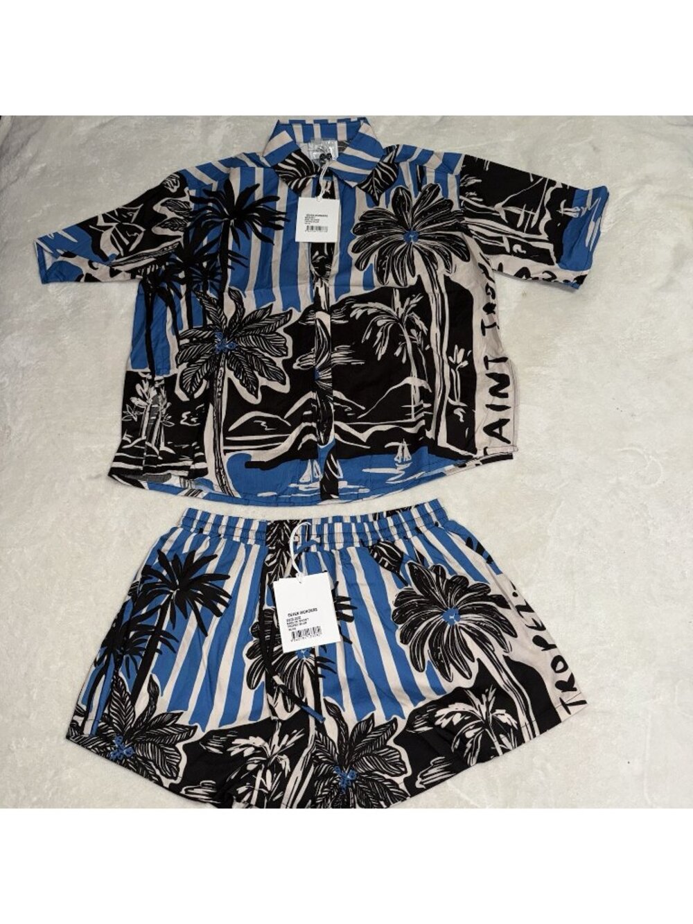 Seven Wonders Adelyn Tropez Blue Matching Set Shirt Shorts Women’s M NWT